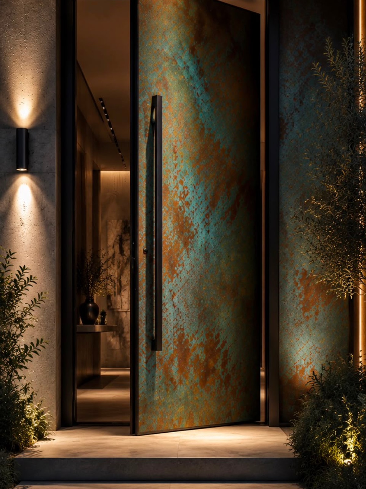 A close-up of the OxiQ copper patina.